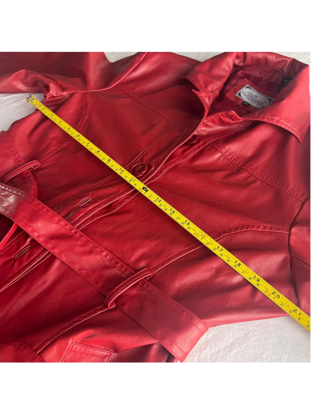 Vintage Learsi Jacket Womens Red Faux Leather Belted Retro Sz M Y2K 90s longline - Picture 4 of 15